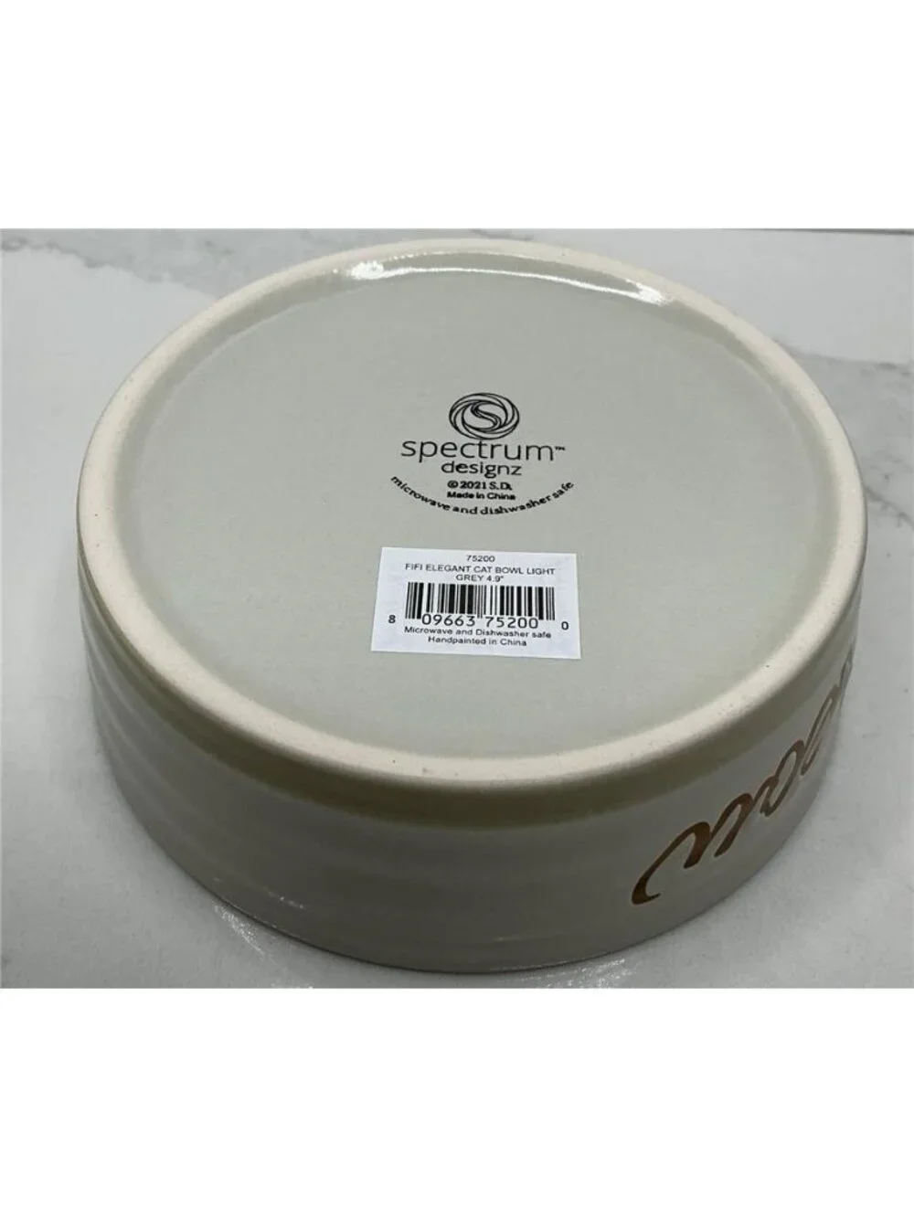 Spectrum Designz Cat Dish Ceramic Pet Bowl Tan Meow Paw Fifi Elegant 4.9” New